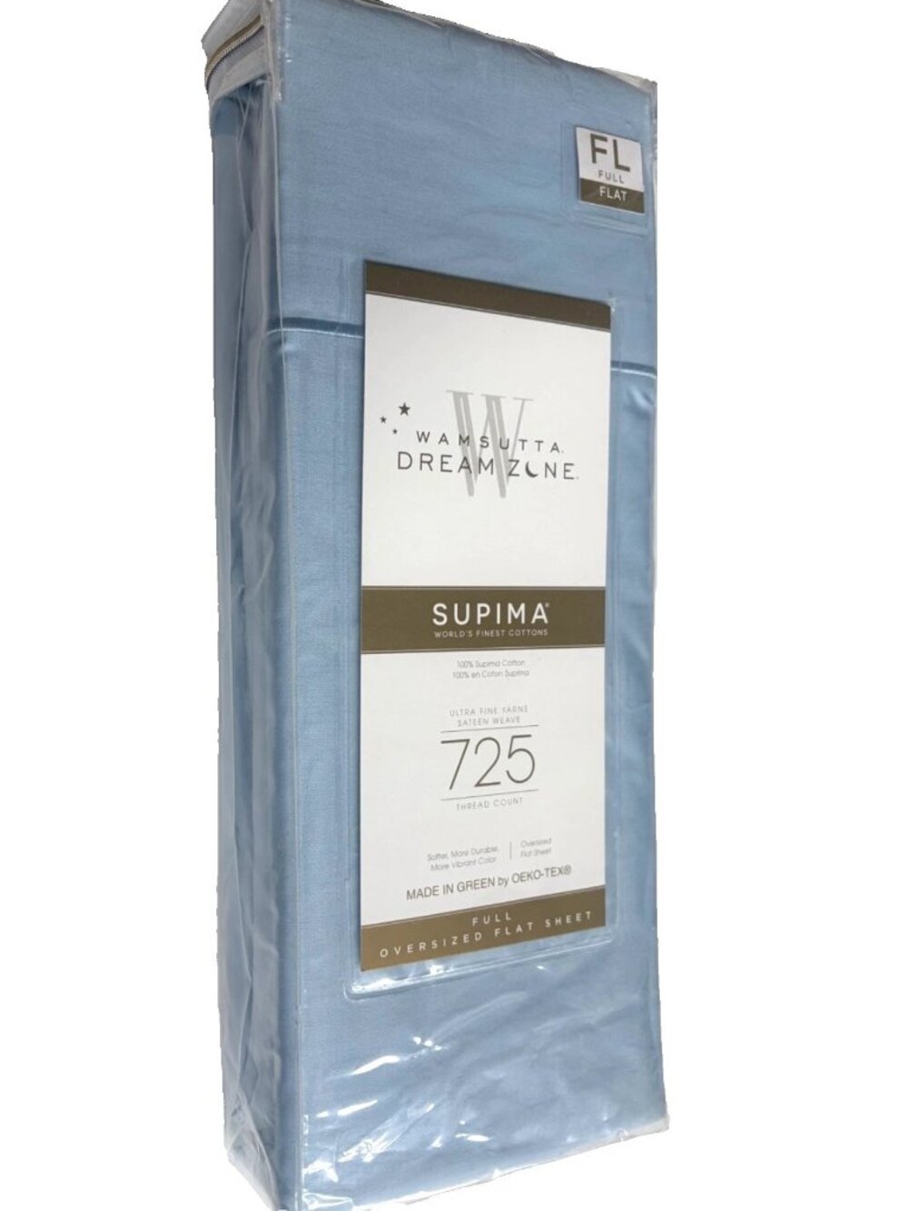 LIGHT BLUE Wamsutta Dream Zone 725 TC 100% Supima Cotton Sateen FULL Flat Sheet